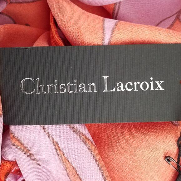 Christian Lacroix Womens Size Small Satin Midi Dress Side Cutout Orange Floral - Picture 7 of 8